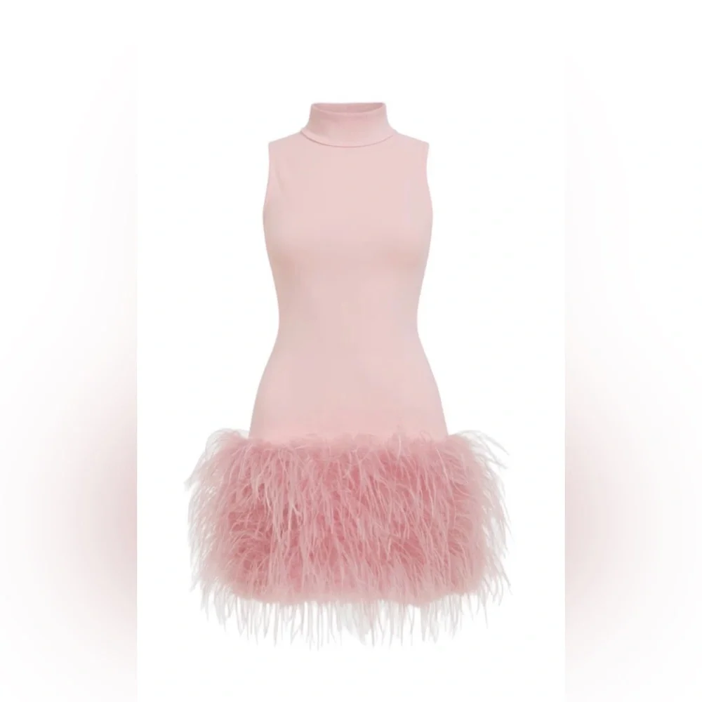 Elegant Pink Feathered Dress - Picture 2 of 2